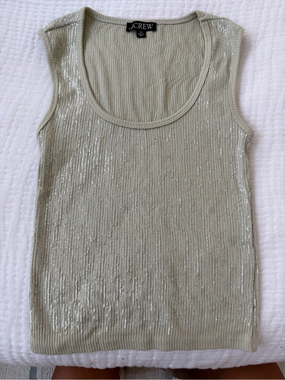 J. Crew Women's Sleeveless Vintage Sequin Rib Knit Tank — Light Sage